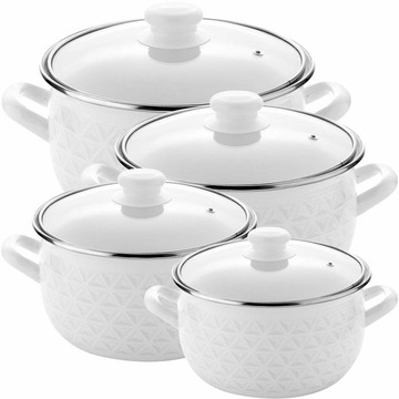 ZESTAW GARNKÓW EMALIOWANYCH PYZA DIAMOND NA WSZYSTKIE KUCHENKI BIAŁE 8 EL