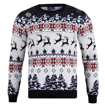 Męski sweter świąteczny w góry i renifery Vip Stendo 68369 granatowy 4XL