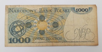 Старая коллекционная банкнота Польша 1000 злотых 1982 года.