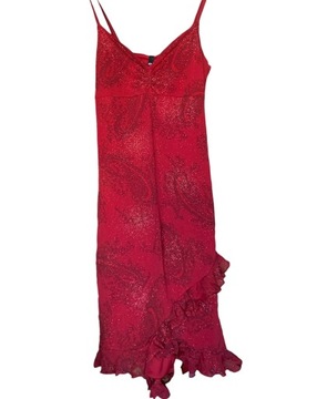 H&M Elegancka czerwona sukienka na ramiączkach dekolt serek brokatowa 40 L