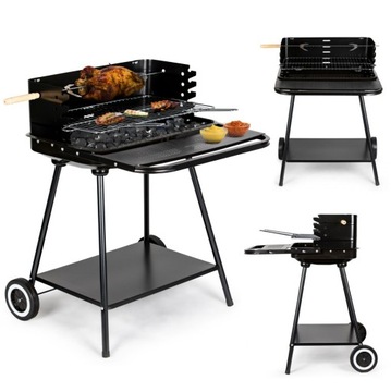 GRILL Ogrodowy Węglowy Gril + SZPIKULEC ROŻEN WYGODNE PÓŁKI KÓŁKA UCHWYT
