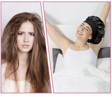 4 x SATYNOWY CZEPEK DO SPANIA OLEJOWANIA CZARNY BORDOWY 4 gumki do włosów