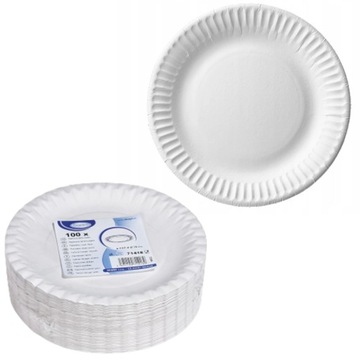 Тарелки белые бумажные, десертные одноразовые, 18 см - 100 шт.