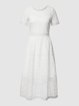 Apart Glamour Sukienka koktajlowa z kwiatowych haftów - brudny biały r.42