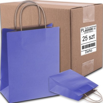 TORBA PAPIEROWA GRANATOWA A5 225/80/180 25 SZT TOREBKA EKO NA PREZENT