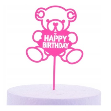 Topper Na Tort Happy Birthday Miś Różowy