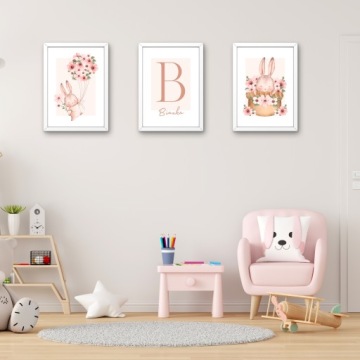 КАРТИНКИ ДЛЯ ДЕТСКОЙ КОМНАТЫ A3 НАБОР ПОСТЕРОВ ЗАЙЧИКИ ЖИВОТНЫЕ ЦВЕТЫ