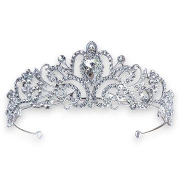 Elegancki diadem ślubny, srebrny, korona, tiara z cyrkoniami