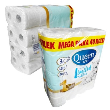 Туалетная бумага Queen MEGA трехслойная, 40 рулонов ХИТ