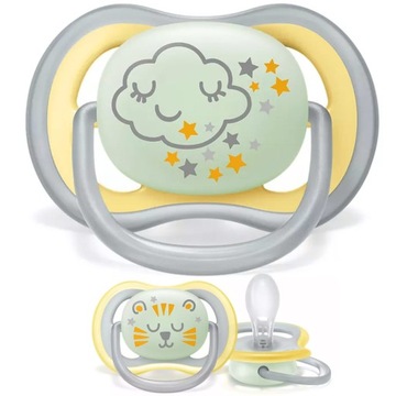 Успокаивающая соска Avent 18+ Ultra Air светится.