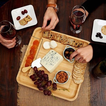 DESKA DO SERWOWANIA SERÓW WĘDLIN PRZEKĄSEK BAMBUSOWA Z SZUFLADĄ ZESTAW NOŻY