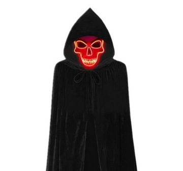 ОДНОРАЗОВЫЙ КОСТЮМ С КАПЮШОНОМ + СВЕТОДИОДНАЯ МАСКА С ОСВЕЩЕНИЕМ, ЧЕРНЫЙ РАЗМЕР. л