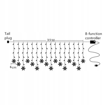 СВЕТОВАЯ ЗАВЕСА СВЕТОДИОДНЫЕ ЛАМПЫ ГИРЛЯНД СНЕЖИНКА 3,5 м