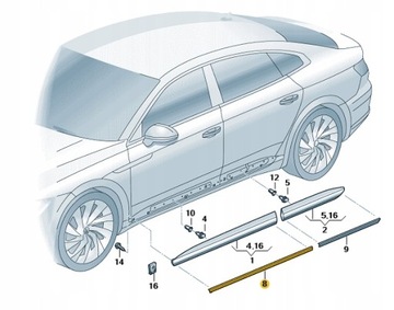 LIŠTA ZDOBENÁ DVEŘE VW ARTEON PRAVÝ PRZOD. VÝROBEK NOVÝ ORIGINÁLNÍ