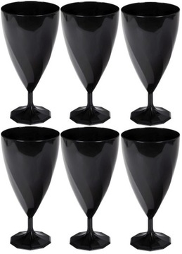 Kieliszki do Wina Plastikowe Czarne Urodziny Sylwester Party 200ml 6szt.