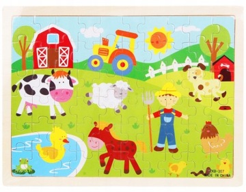 Puzzle drewniane zwierzęta Farma 60 elementów