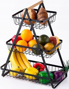 3-ЯРУСНАЯ КОРЗИНА ДЛЯ ФРУКТОВ, ЧЕРНЫЙ ЦВЕТ, ПОДСТАВКА, МЕТАЛЛИЧЕСКАЯ КОРЗИНА