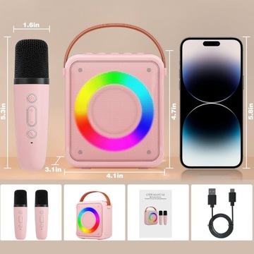 НАБОРЫ ДЛЯ КАРАОКЕ, 2 МИКРОФОНА RGB, BLUETOOTH 5.0 TF, USB AUX