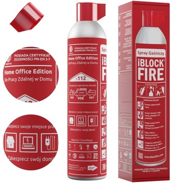 SPRAY GAŚNICZY DO BIURA iBlockFIRE HOME OFFICE GAŚNICA DOMOWA ABCFE 0,6L