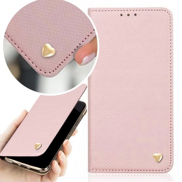 Etui Magnet Róż Złote Serce Do HUAWEI P SMART 2019