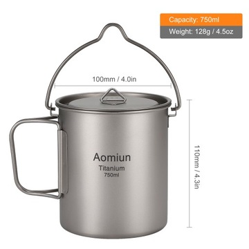 Портативная титановая кастрюля Aomiun Ultralight объемом 750 мл.