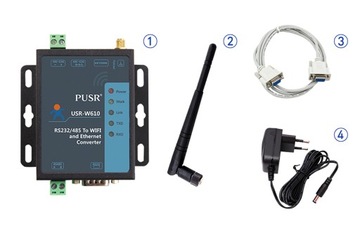 Konwerter USR-W610 RS232 i RS485 na WiFi/Ethernet + zasilacz + kabel RS232