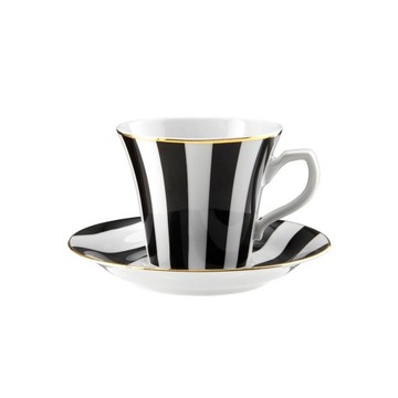 LA MANIA FILIŻANKA W PASKI ESPRESSO + SPODEK KAWA HERBATA PORCELANA 100ML