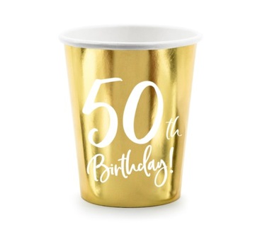 Kubeczki ZŁOTE białe 50 th birthday pięćdziesiąt