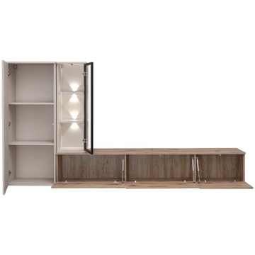 Nowoczesna MEBLOŚCIANKA CLARE – zestaw RTV z LED – Dąb Viking / Kaszmir