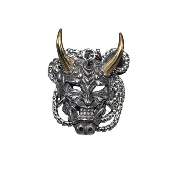 NASZYJNIK ŁĄŃCUCH STAL DEMON SAMURAI ROGI AMULET