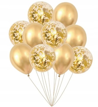 Zestaw balonów z konfetti złote GOLD 10 szt wesele sylwester urodziny hel