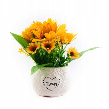 ŻÓŁTE KWIATY W DONICZCE SZTUCZNA ROŚLINA 20CM