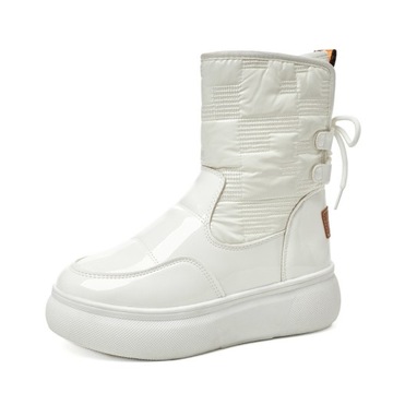 krótkie buty zimowe damskie Pogrubione ciepłe buty śniegowe biały