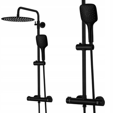 CZARNY ZESTAW PRYSZNICOWY Kolumna natryskowa 30cm