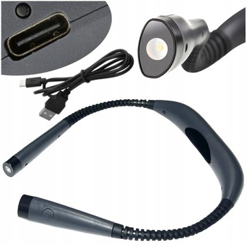 LATARKA LAMPKA LED NA SZYJĘ ELASTYCZNA NOCNA DO CZYTANIA AKUMULATOR USB-C