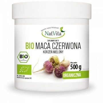 Maca BIO RAW Czerwona Ekologiczna Mielona Sprawność Energia 500g NatVita