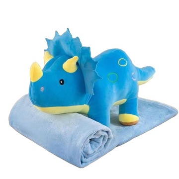 MASKOTKA PODUSZKA Z KOCEM PRZYTULANKA NIEBIESKI DINOZAUR TRICERATOPS 3w1