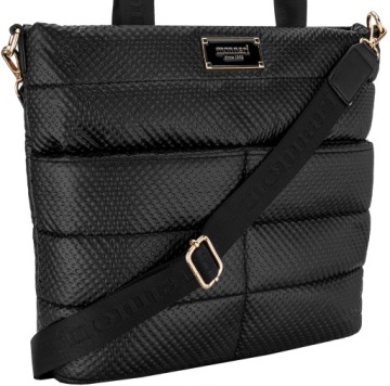 TOREBKA Damska MONNARI Czarna SHOPPER BAG PIKOWANA NA RAMIĘ PASEK KROPKI