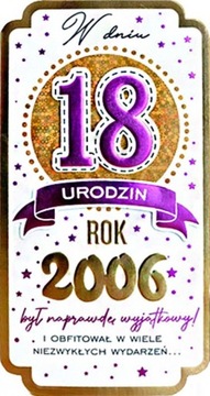 Kartka na osiemnastkę dla urodzonych w 2006 roku Kartki na 18 lat PM346