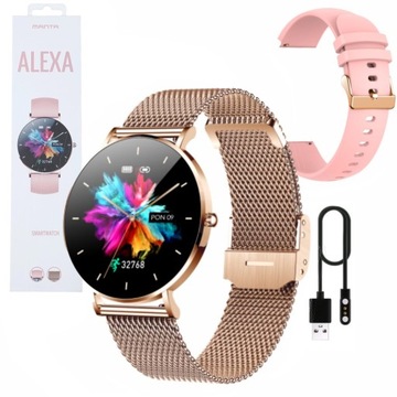 SMARTWATCH ZEGAREK DAMSKI ZŁOTY ALEXA + PASEK