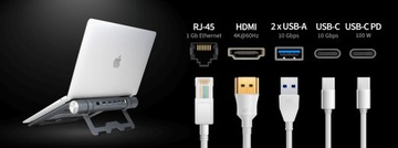РЕГУЛИРУЕМАЯ ПОДСТАВКА REAGLE ДЛЯ НОУТБУКА ПОДСТАВКА-ХАБ ДЛЯ MACBOOK HDMI PD LAN USB-C
