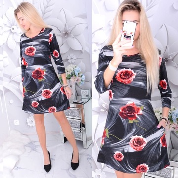 MODNA TUNIKA TRAPEZOWA BROSZKA MIŁA BIG SIZE 666