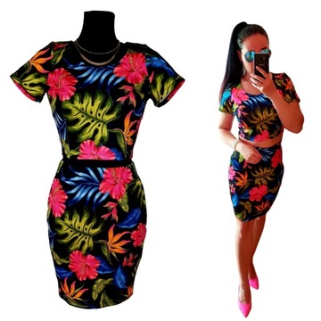 КОМПЛЕКТ БЛУЗКА ВЕРХ + ЮБКА КОМПЛЕКТ НЕОН РОЗОВЫЙ с МЕСТАМ M