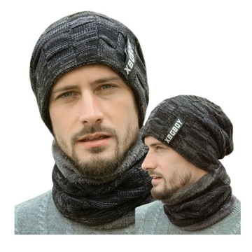 ZESTAW CZAPKA MĘSKA CIEPŁA UNIWERSALNA ZIMA KOMIN