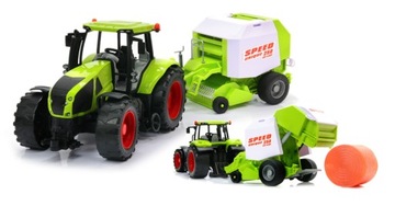 MEGA Traktor z prasą belarką do słomy JAKOŚĆ 56cm Skrętne koła Ruchome elem