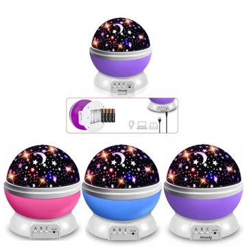 LAMPKA NOCNA LED 2w1 PROJEKTOR GWIAZD OBROTOWA 360