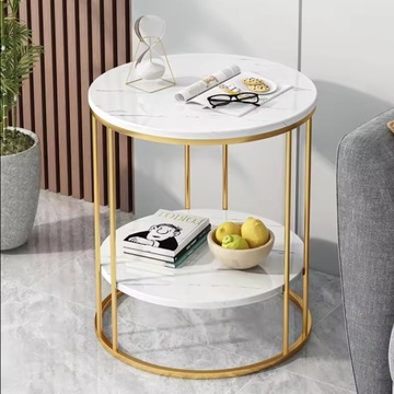 STOLIK KAWOWY BIAŁY MARMUR GLAMOUR DO SALONU ZŁOTY OKRĄGŁY GLAMOUR LOFT