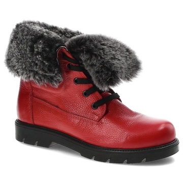 Czerwone Botki Artiker Damskie Ocieplane Buty