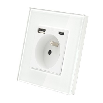 GNIAZDO GNIAZDKO SZKLANE ELEKTRYCZNE ŁADOWARKA USB A+C 5V 3.1 A BIAŁE