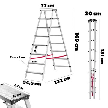 DRABINA ALUMINIOWA DOMOWA 8 STOPNIOWA SCHODKI DWUSTRONNA